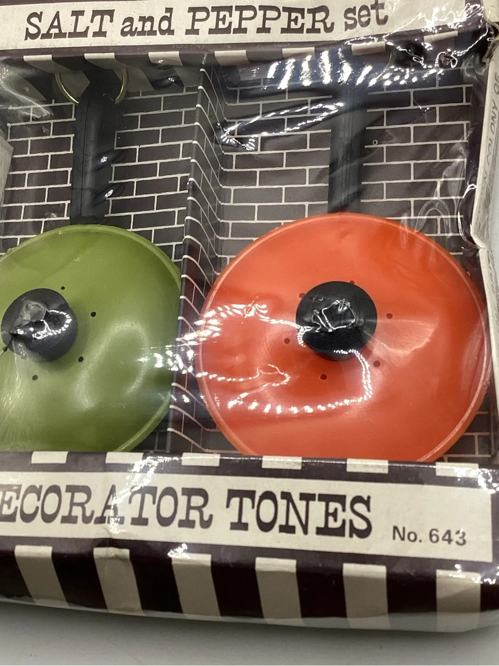 set of mid-century plastic frying pan salt and pepper shakers